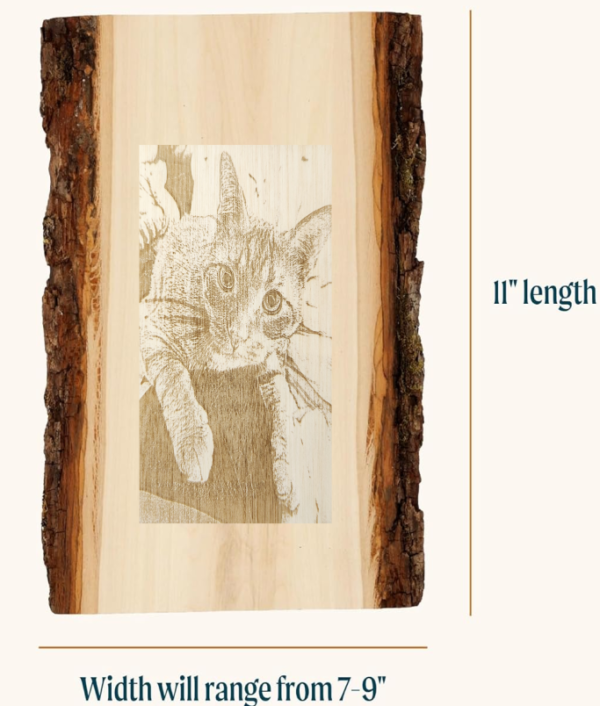 Custom engraved quality wood with bark edge / Do a photo and or text / Quote, bible verse, etc.